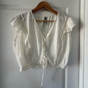 American Rag White Lace Trim Blouse